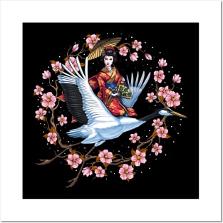 Japanese Crane Geisha Posters and Art